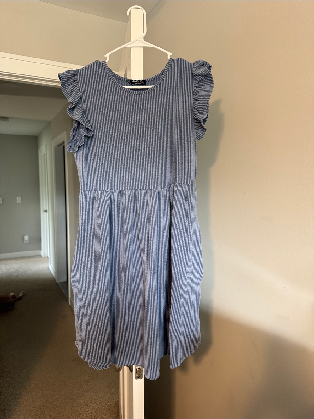 HEIMISH USA Light Blue Textured Flutter Sleeve Dress